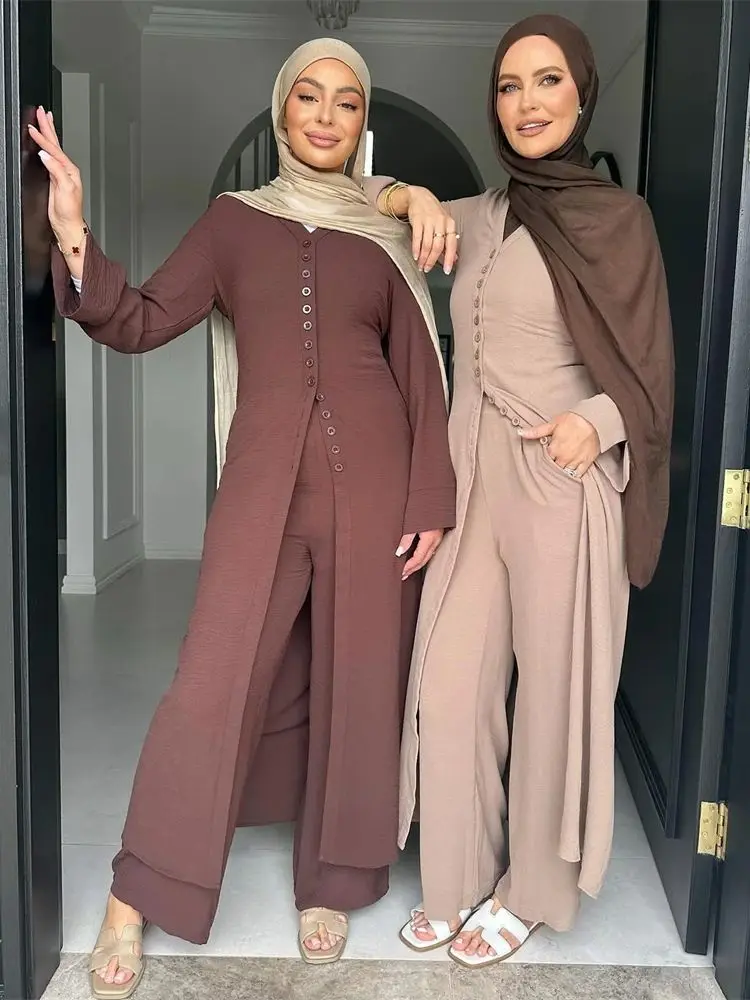 

Ramadan Plain 2 Piece Abaya Set Tops Pants Modest Muslim Sets Abayas Prayer Clothes For Women Caftan Robe Femme Musulmane Kaftan