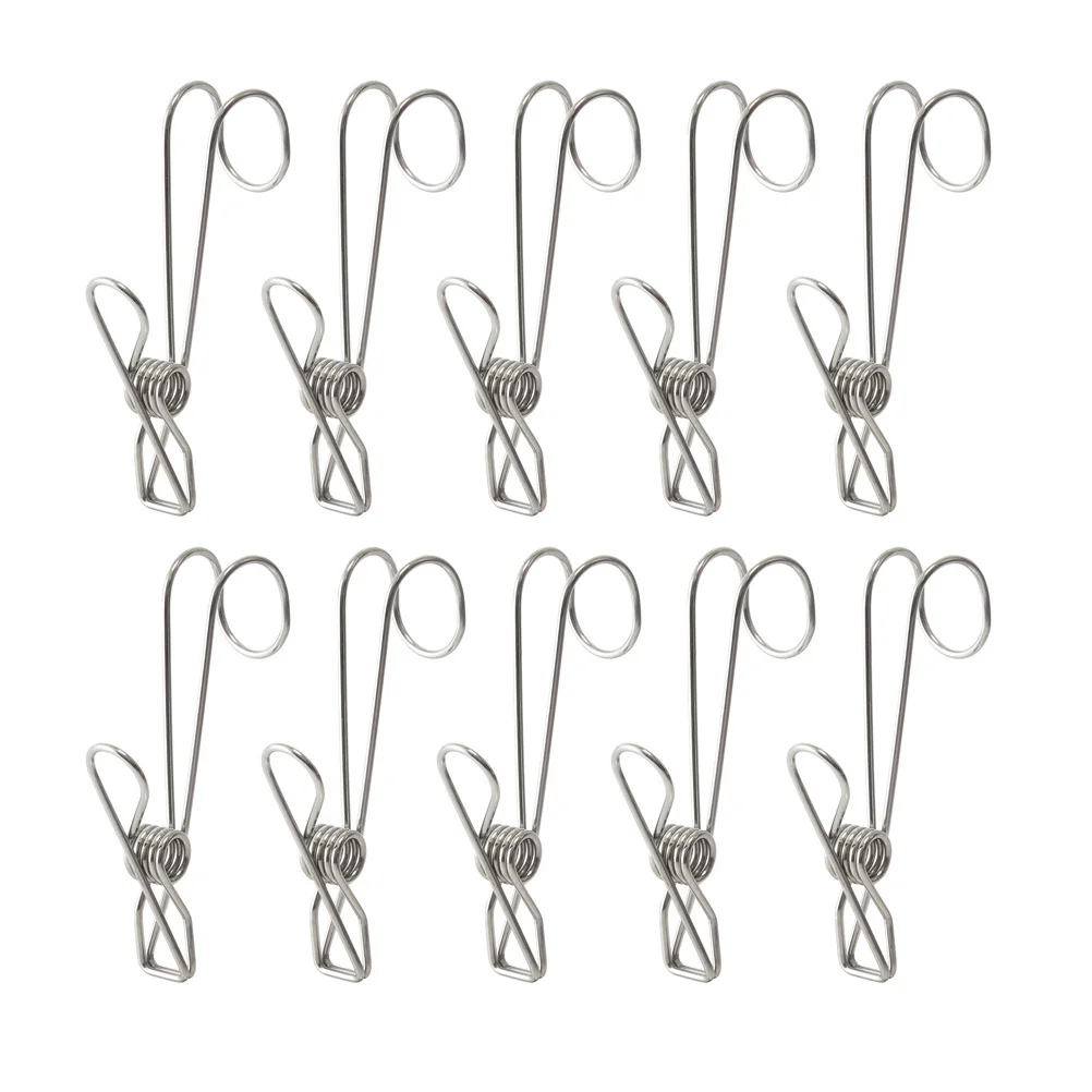 

10 Pcs Stainless Steel Hook Clips 11cm Heavy Duty Bulldog Hangers Multipurpose Clothespins Space Saving Home Office