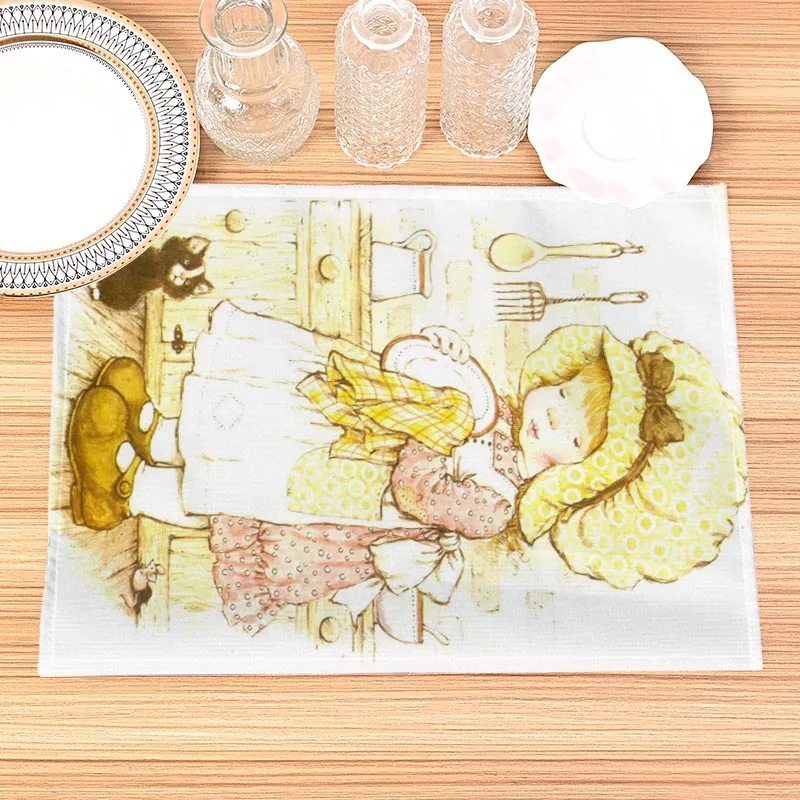 Sarah Kay Print Linen Dining Table Mats Kitchen Placemat 30X40cm Coasters Pads Bowl Cup Mat