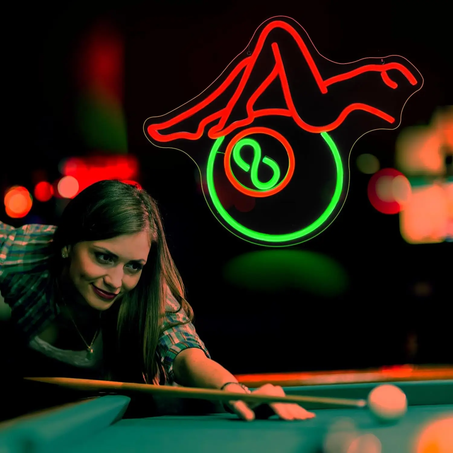 Billiards Lady Neon Sign LED Neon Lights Sign Wall Decor Preppy Girls Room Decor USB Powered Night Light Adjusting Brightness