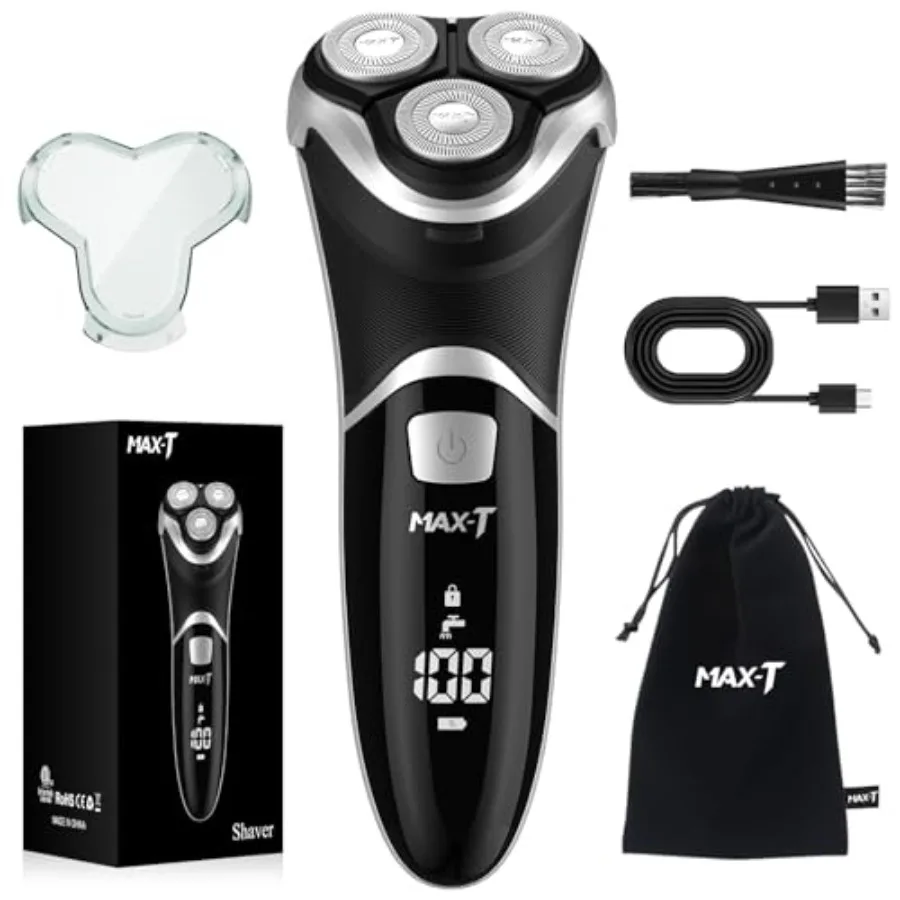

MAX-T Men's Electric Shaver - Corded and Cordless Rechargeable 3D Rotary Shaver Razor for Men with Pop-up Sideburn Trimmer Wet
