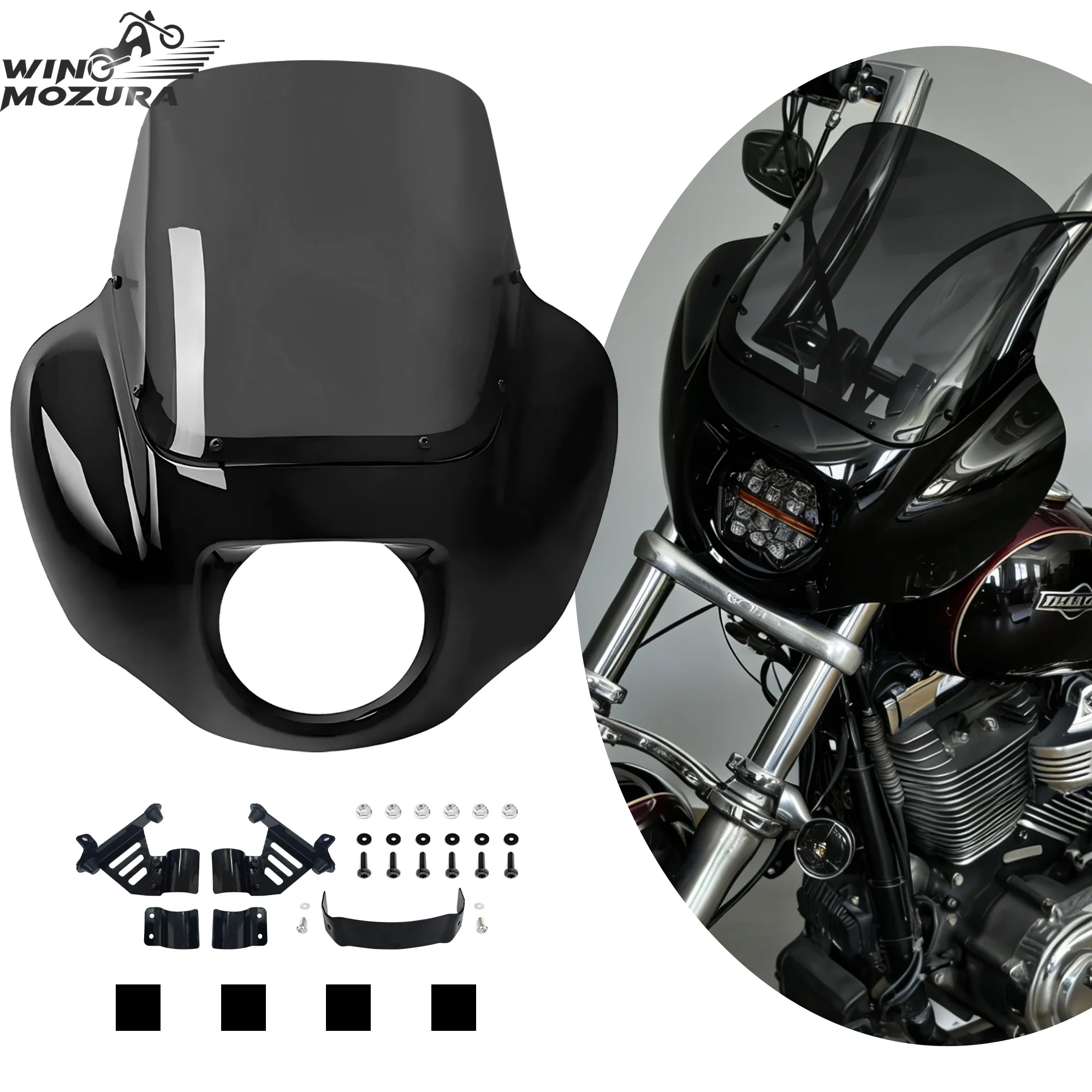 Zestaw mocowania przedniej owiewki i szyby o przekątnej 13 cali do Harley Softail Street Bob 114 FXBBS 2021-2024 Standard FXST 2018+