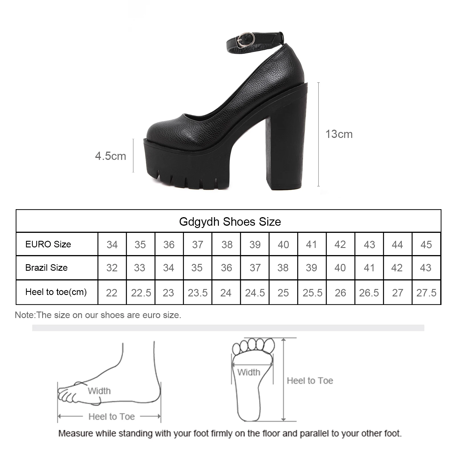 Gdgydh Women\'s Platform Chunky High Heels Ankle Buckle Strap Round Toe Non Slip Dress Pumps Mary Jane Lolita Pumps Punk Style