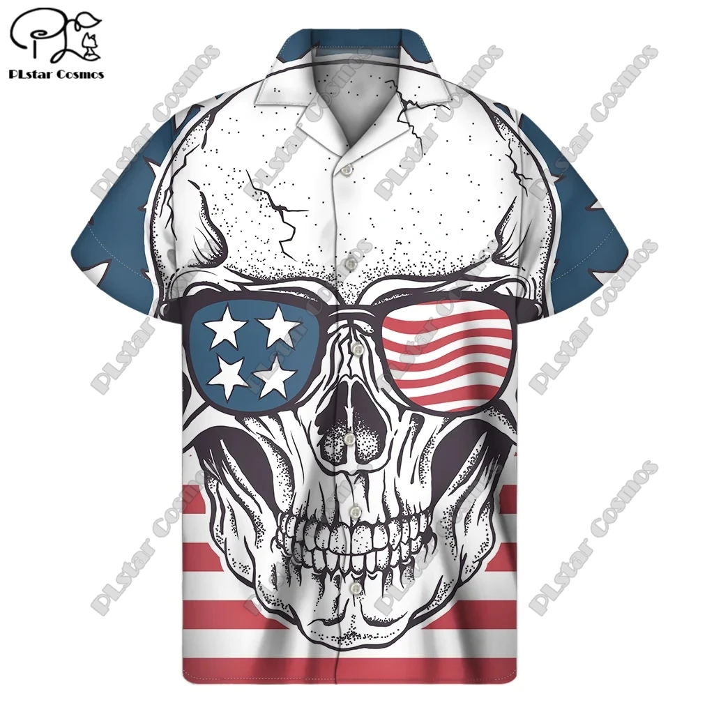 Plstar kosmos 3d druck 2023 neues sommer männer hemd kurz ärmel iges hemd horror skull street lose 5xl design hemd serie 1