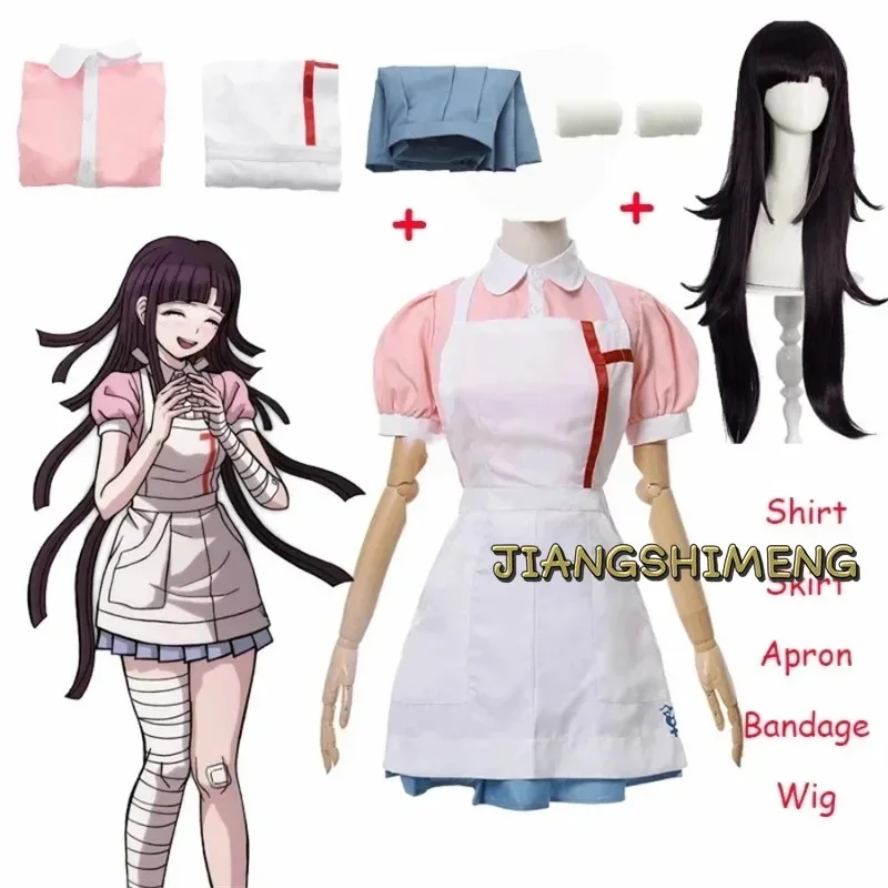 

Danganronpa Mikan Tsumiki Cosplay Costume Wig Anime Dangan Ronpa Despair Ultimate Nurse Uniform Maid Outfit Women Halloween