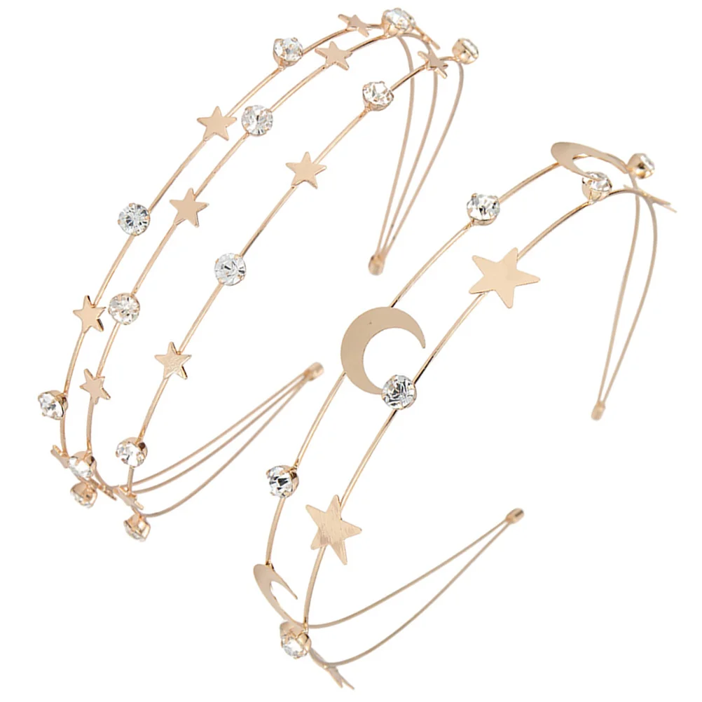

2 Pcs Multi-layer Metal Headband Star Moon Headbands New Year Eve Hair Accessories for