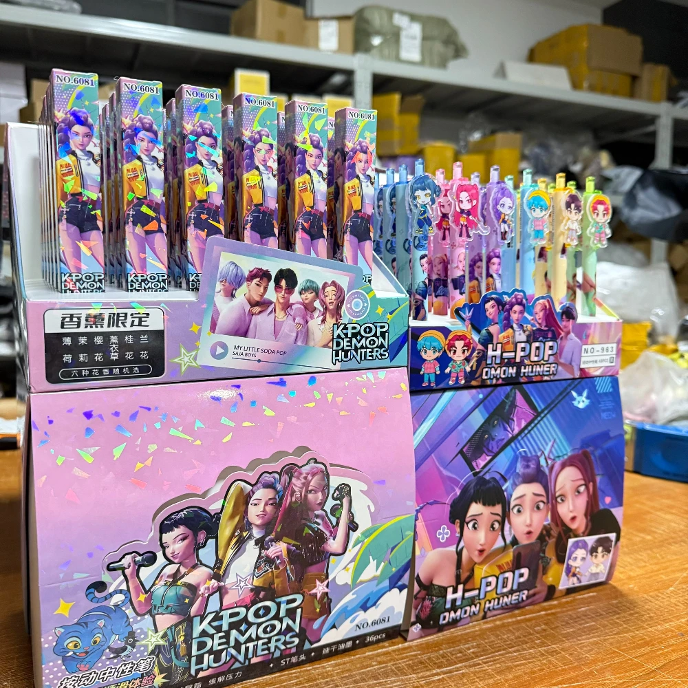 Bolígrafos de Gel Kpop Demon Hunters, papelería de 0,5mm, periféricos derivados de dibujos animados de Anime, suministros escolares y de oficina, regalos de fiesta, 6/48p