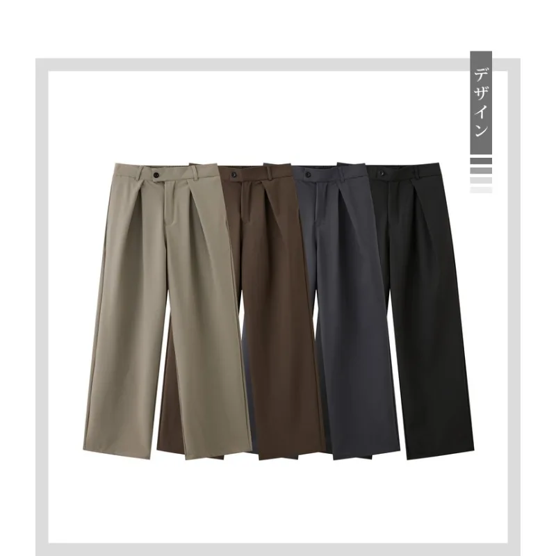 Herrenhose im amerikanischen Stil, locker geschnitten, mit Falten, weitem Bein, im Old-Money-Stil, drapierend, lässige lange Hose für Männer. – Detail 10