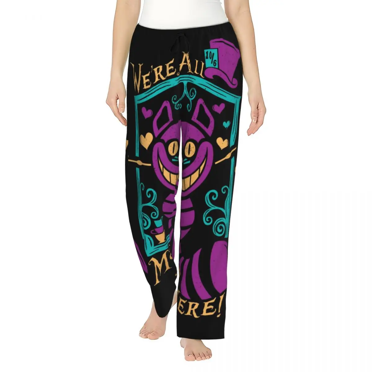 

Custom Print for Women Alice In Wonderland Cheshire Cat Pajama Pants Sleepwear Sleep Lounge Bottoms with Pockets