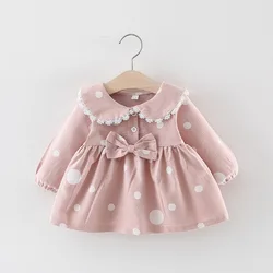 Spring and Autumn Baby Girl Clothes Baby Girl Fashion Doll Collar Long Sleeve Top Bow Polka Dot Printed Bottom Shirt