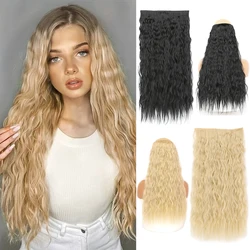 Synthetic 5 Clips 22 Inch Long Wavy  One Piece Hair Extensions Heat Resistant Black Blonde Hair Women False Hair