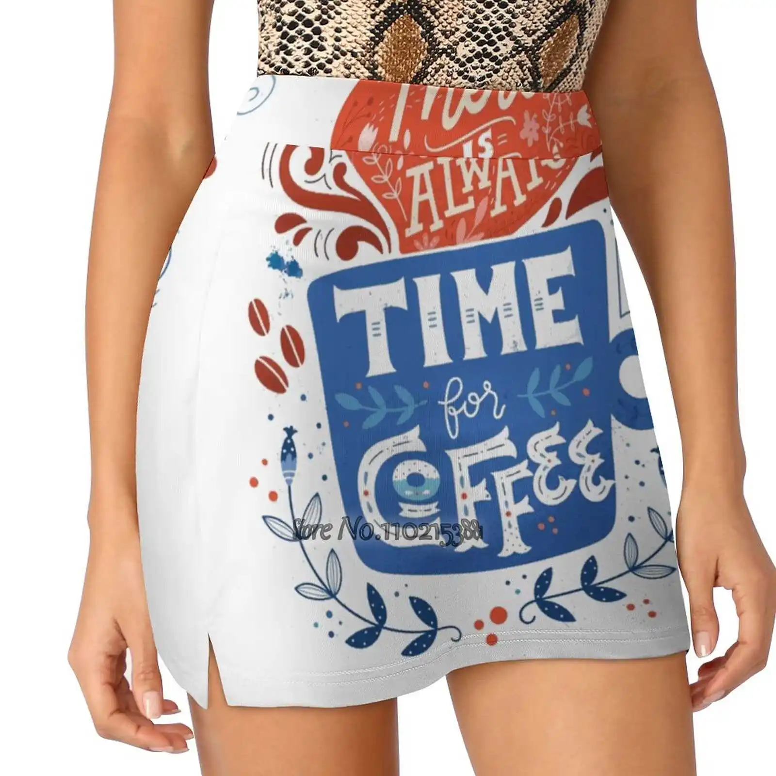 There Is Always Time For Coffee Fake Two-Piece Hakama Skirt Women Pencil Skirts Workout Sports Mini Skirt Coffee Typography