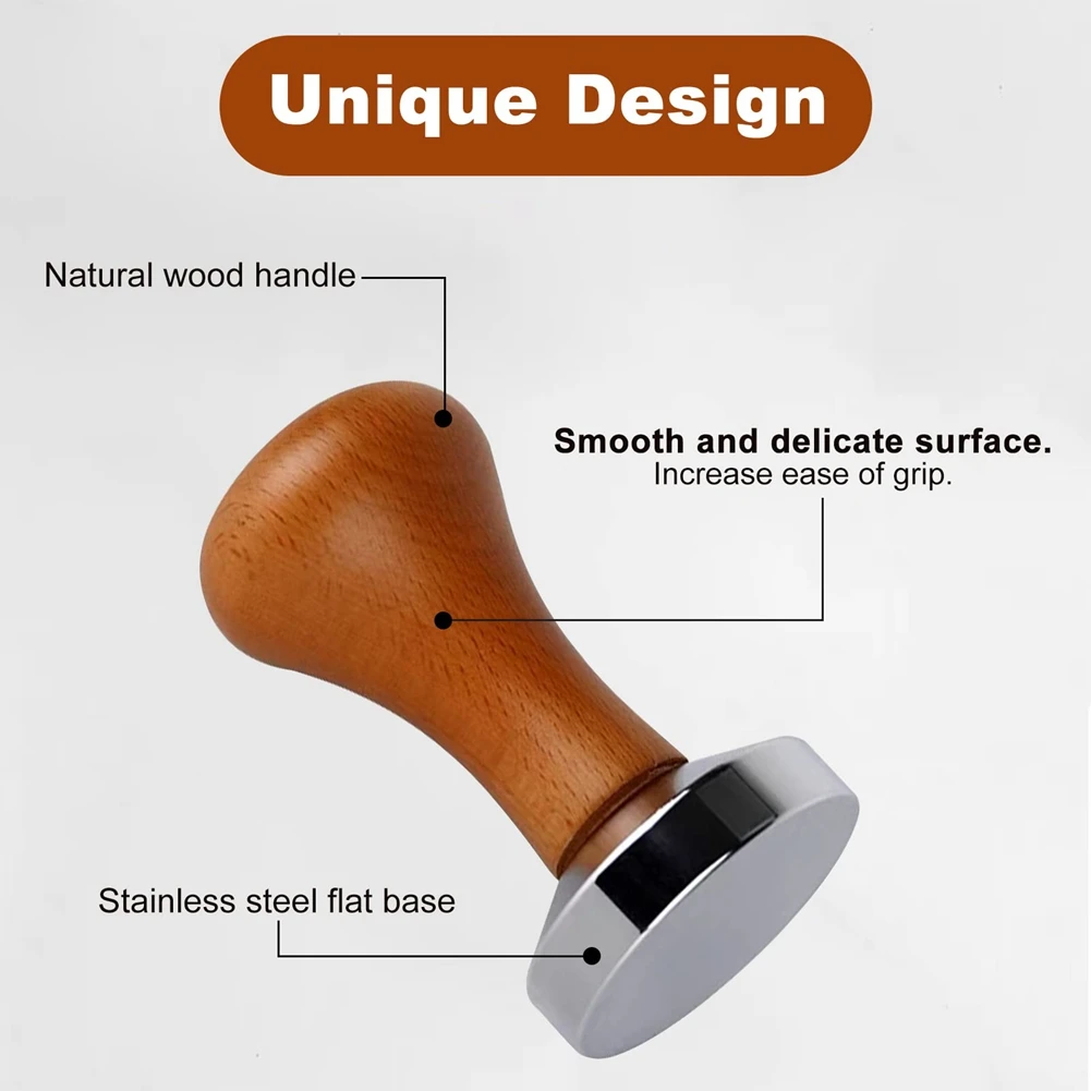 Tamper à café expresso avec polymère inviolable, base plate en aluminium, manche en bois, accessoire pour machines à expresso, 51mm