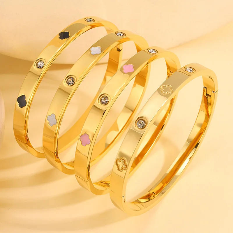 Yupsk الساخن بيع نازف النفط أربع أوراق زهرة سوار للنساء كريستال الزركون مطعمة هدايا مجوهرات الحفلات الرائعة #2