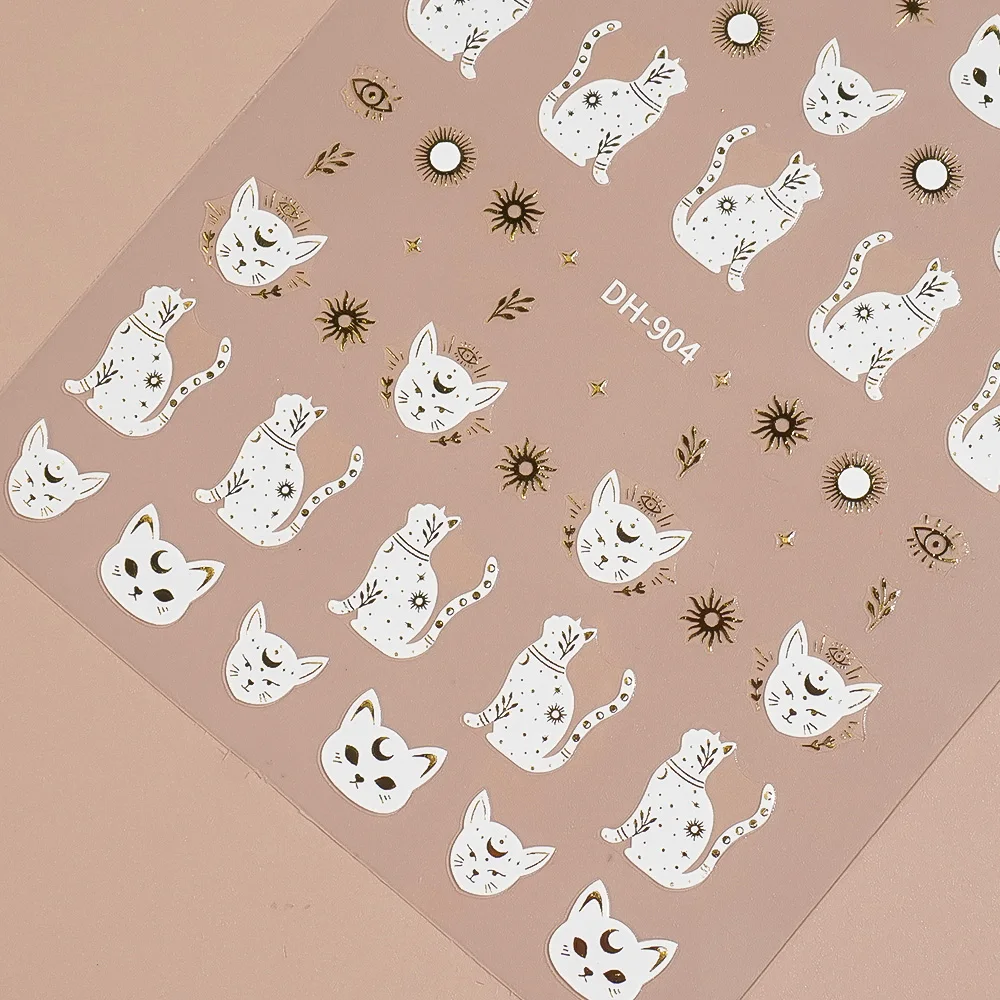 1/5/10pcs Cat Star Moon Sun Nail Stickers 3D Flat Mysterious Retro Nail Art Stickers For Women DIY Manicure Decoration Decals