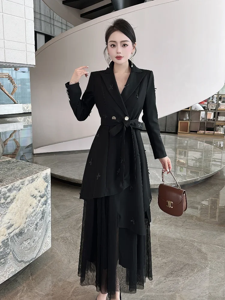 High street style personalized design white-collar dress for women 2024 winter style temperament commuting irregular long skirt