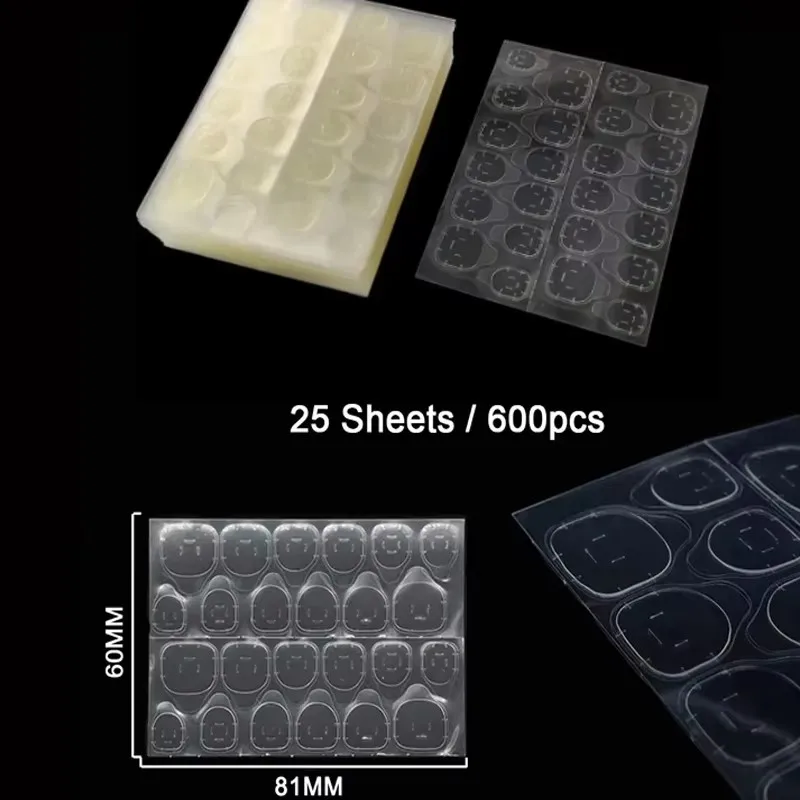 25 vellen / 600 stuks dubbelzijdig klevende nagelstickers waterdicht ademend nep-nagellijmstickers jelly-type nep-nageltips