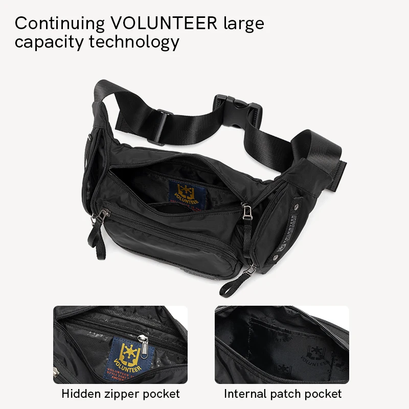 Volunteer Men's Crossbody Bag Fashion Oxford Cloth Messenger Waist Bags for Men Casual Multifunctional Chest Bag Male 1825-09
