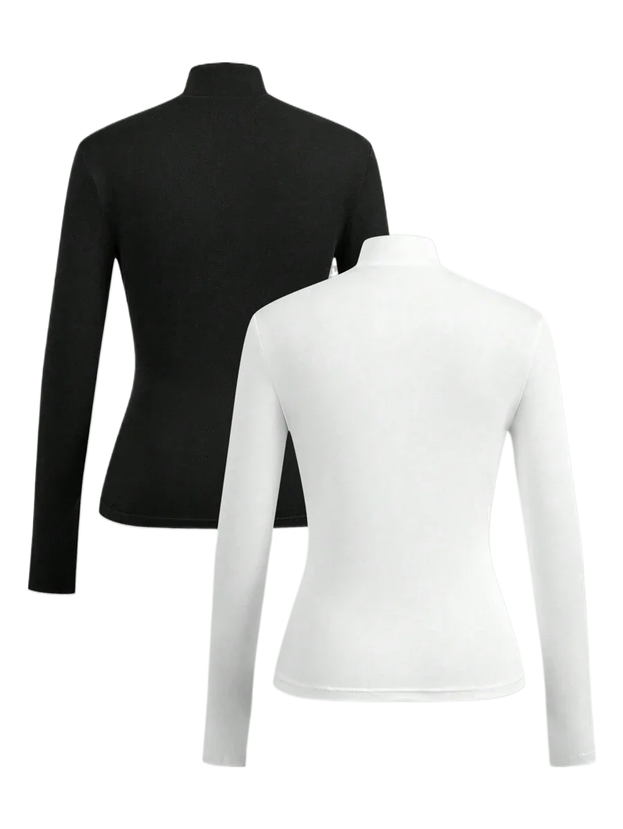 Women's high-neck brushed fitted long-sleeved basic layer T-shirt set, suitable for autumn/winter wear