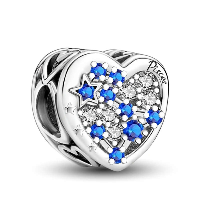

925 Sterling Silver Fashion Love Heart Constellation Charms Beads Fit Original Pan Bracelets Bangles Fine Jewelry Gift