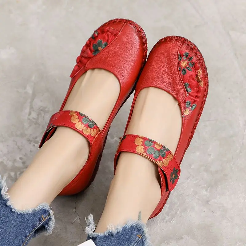 Echtes Leder Mary Jane Schuhe Frauen Ballerinas Vintage Mutter Schuhe große Größe 42 Frau Frühling Riemchen Loafer Fahr schuhe Elder