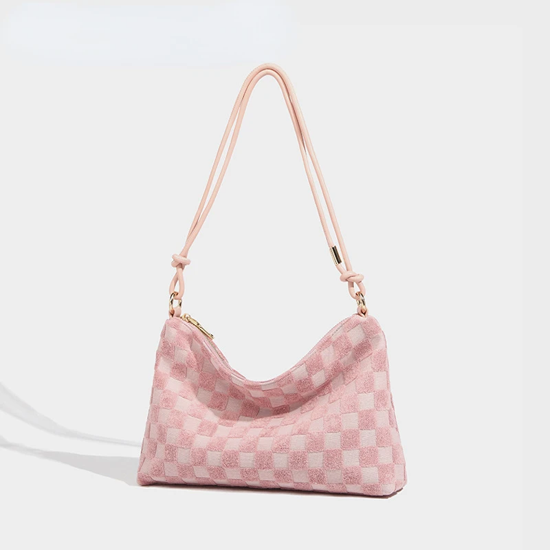 New Women Pink Cute Checkerboard Canvas Bag PU Handbags Female Shoulder Bags Fashion Crossbody Bags for Ladies