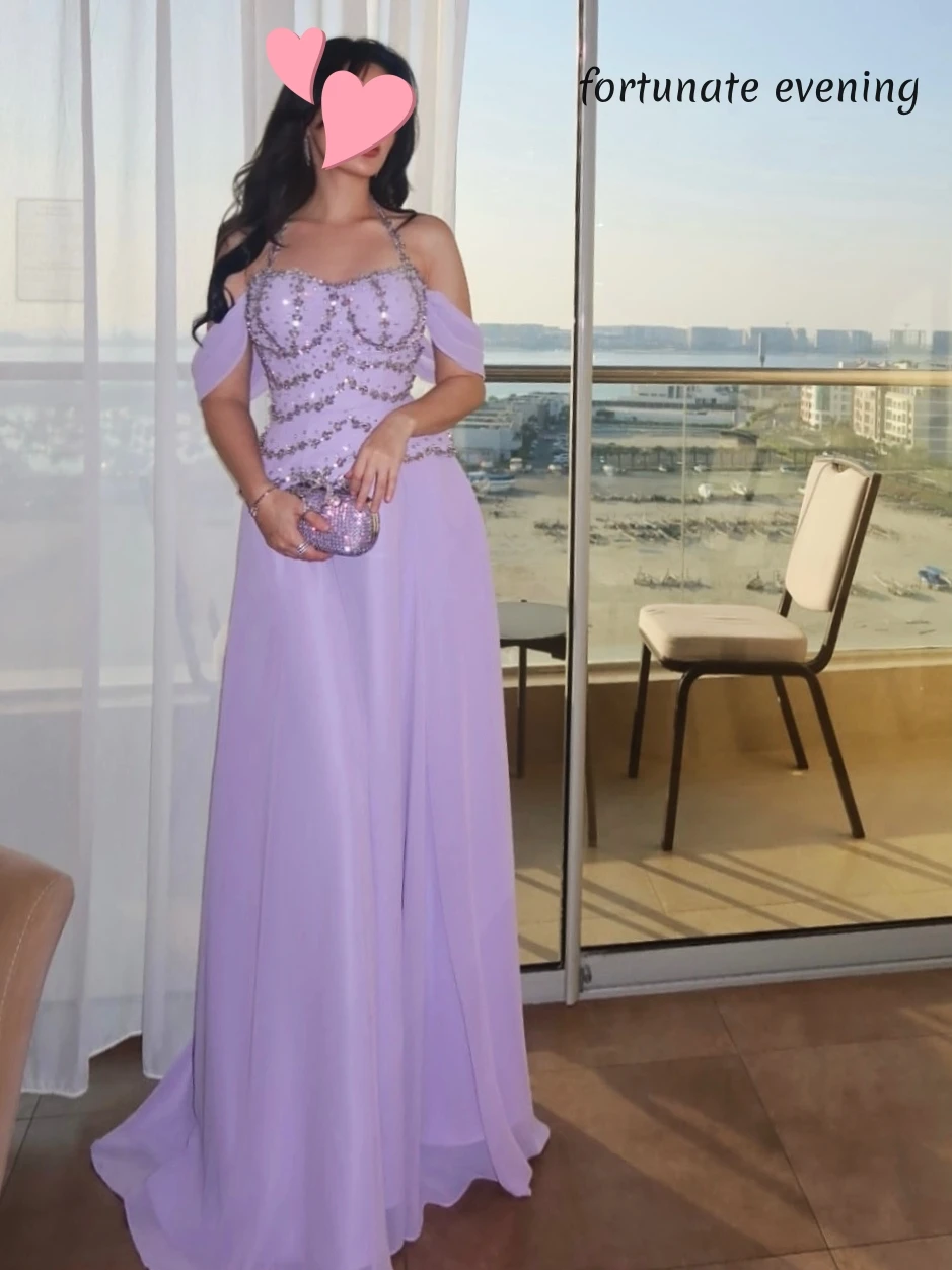 

Fortunate Evening Elegant Vintage Sweet Lilac Crystal Beads Chiffon Customized Formal Occasion Prom Dress Evening Party Gowns