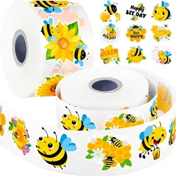 500Pcs /1 Rolls 2.5cm/1inch Yellow Bee Flower Shaped Sticker Decoration Gift Box Sticker Label Stationery Sticker