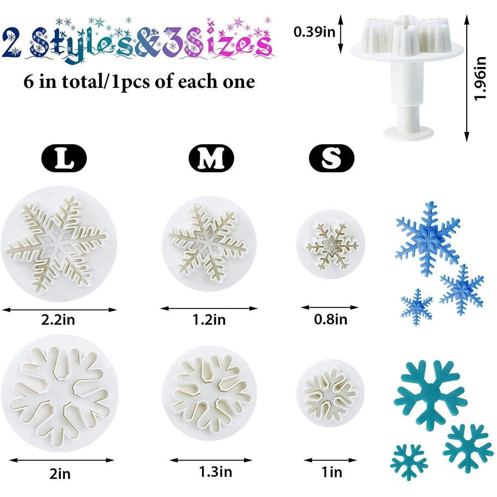 6pcs/set Food Grade Plastic DIY Embossing Tools Set Snowflake Fondant Cake Plunger Cutters and Molds for Baking