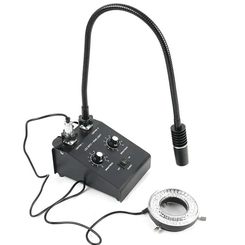 Imagem -02 - Frio Led Microscópio Fonte de Luz Ganso-pescoço Duplo Iluminador de Fibra Óptica Zoom Estéreo Binocular Trinocular w