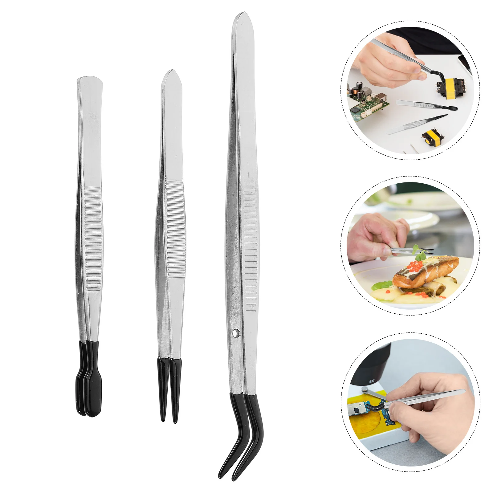 3 szt. Pęsety do znaczków ze stali nierdzewnej, lekkie, ergonomiczne, wielofunkcyjne zestawy pęset do kolekcjonowania znaczków, rękodzieła jubilerskiego, rzęs