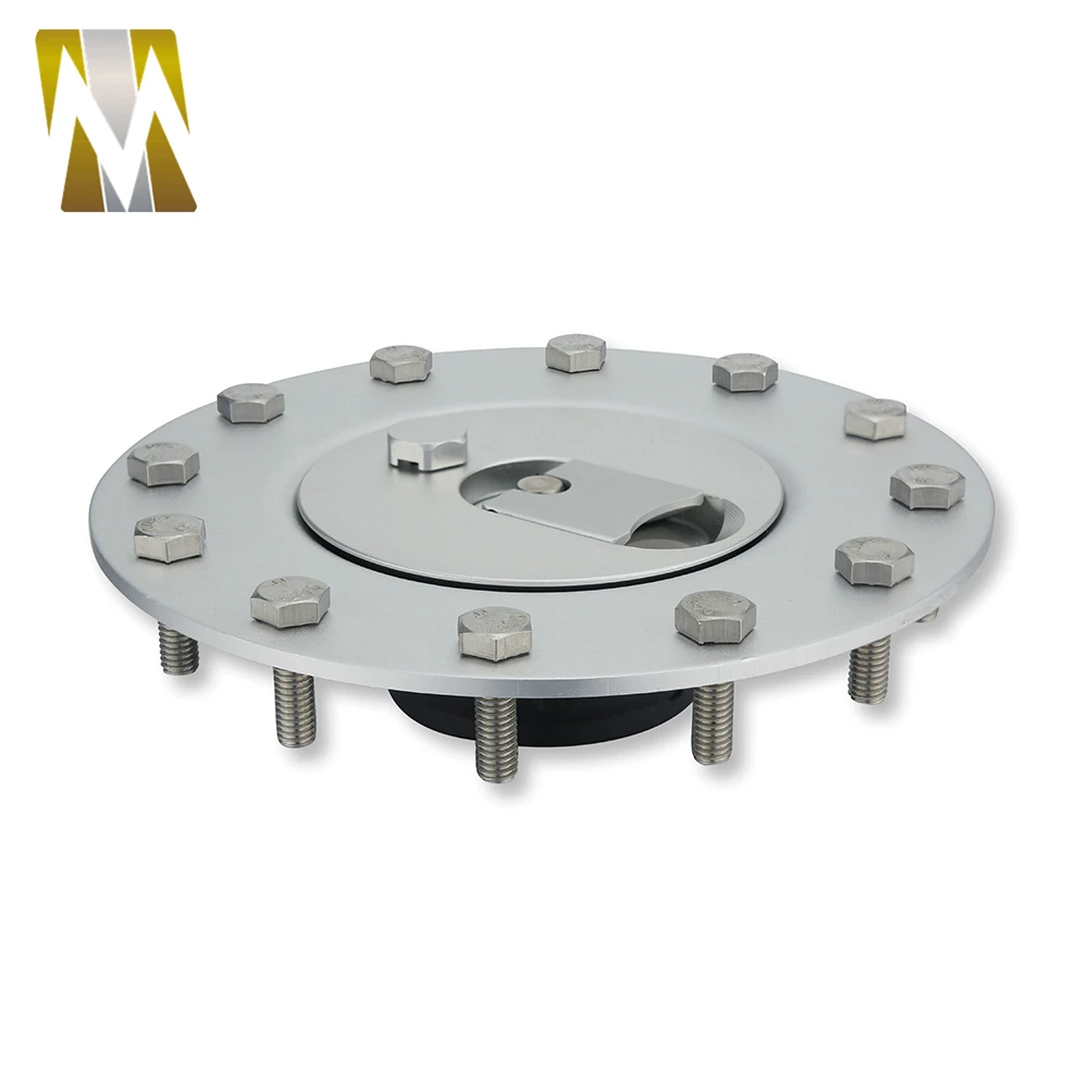 Silver Aluminum Billet Fuel Cell Fuel Surge Tank Cap Flush Mount 12 Bolts Mirror Polished Opening Black Cap Open 57mm