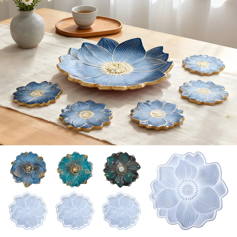 DIY Kristall Harz Form Blume Tee Tablett Form Harz Set Große Blume Tasse Matte Platte Silikon Form