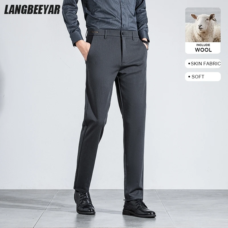 Top Grade Wool Fabric New Brand Casual Fashion Slim Fit Men Fashion Clothes Business 2025 Pants Office Trousers Men's Clothing