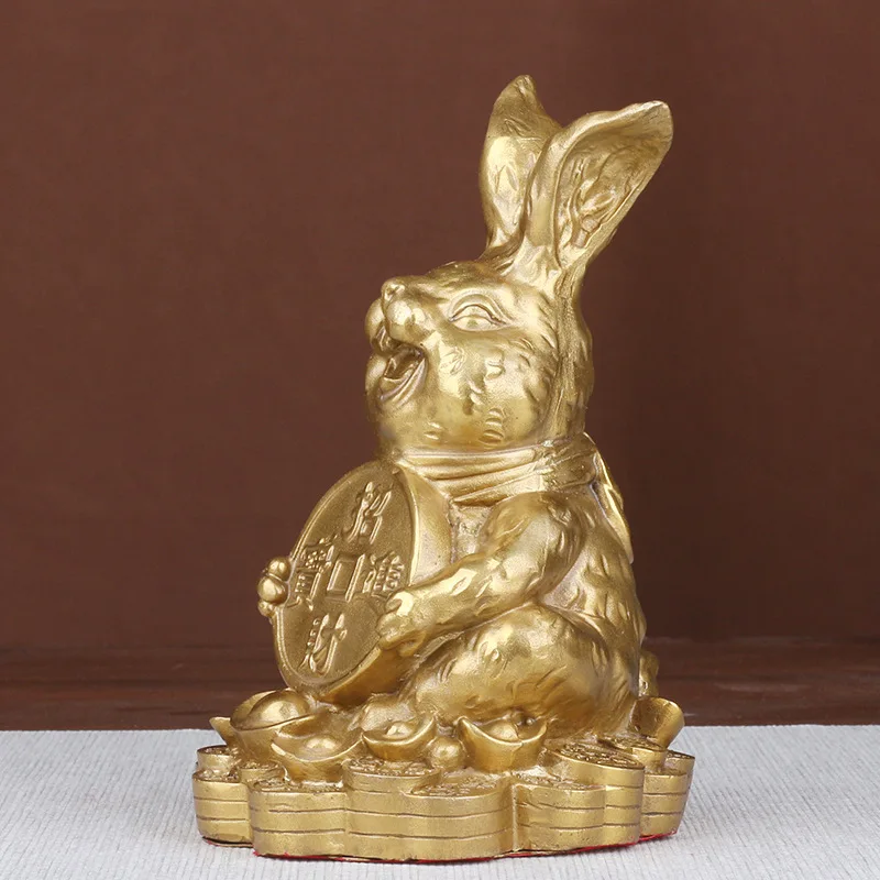 Pure Copper Ornament Lucky of the Twelve Zodiacs Auspicious Rabbit Home Decoration for Living Room Entrance Decora