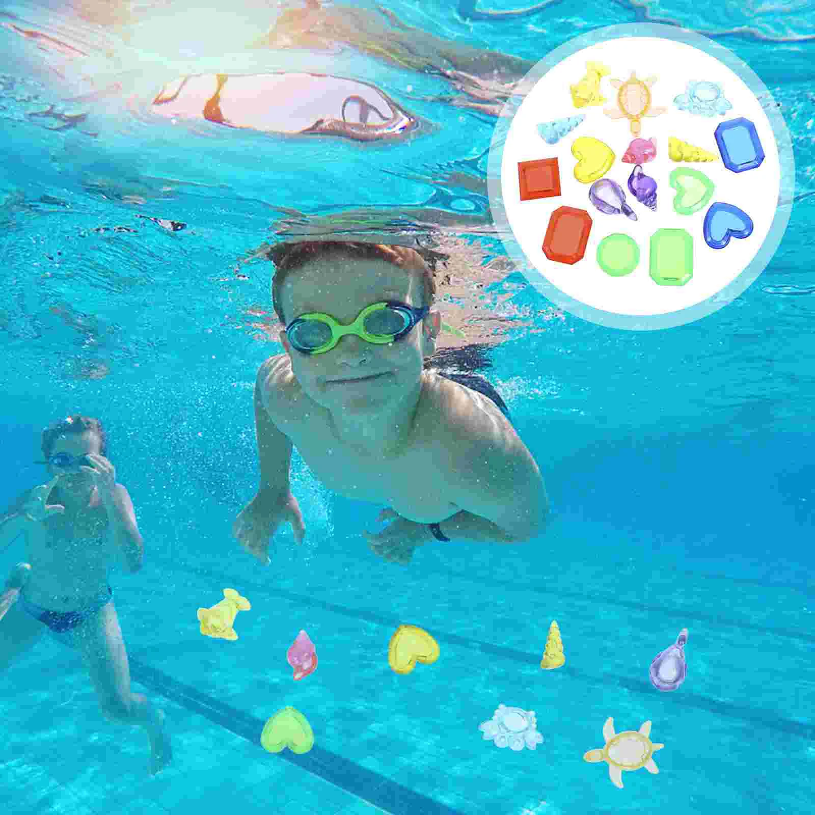 16Pcs Swimming Diving Toy Children's Diving Toys Toddler Pool Bath Dive Gems Little Model Gemstone Pirate Chest Marine