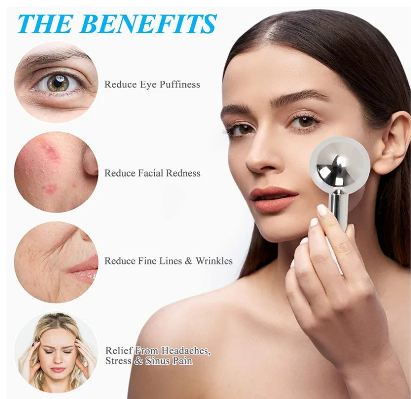 ความงามพลังงานคริสตัลบอลลูกบอลนวดหน้าสแตนเลสสตีลลูกโลกน้ําแข็ง Roller Lifting กําจัดริ้วรอย Skin Care เครื่องมือ