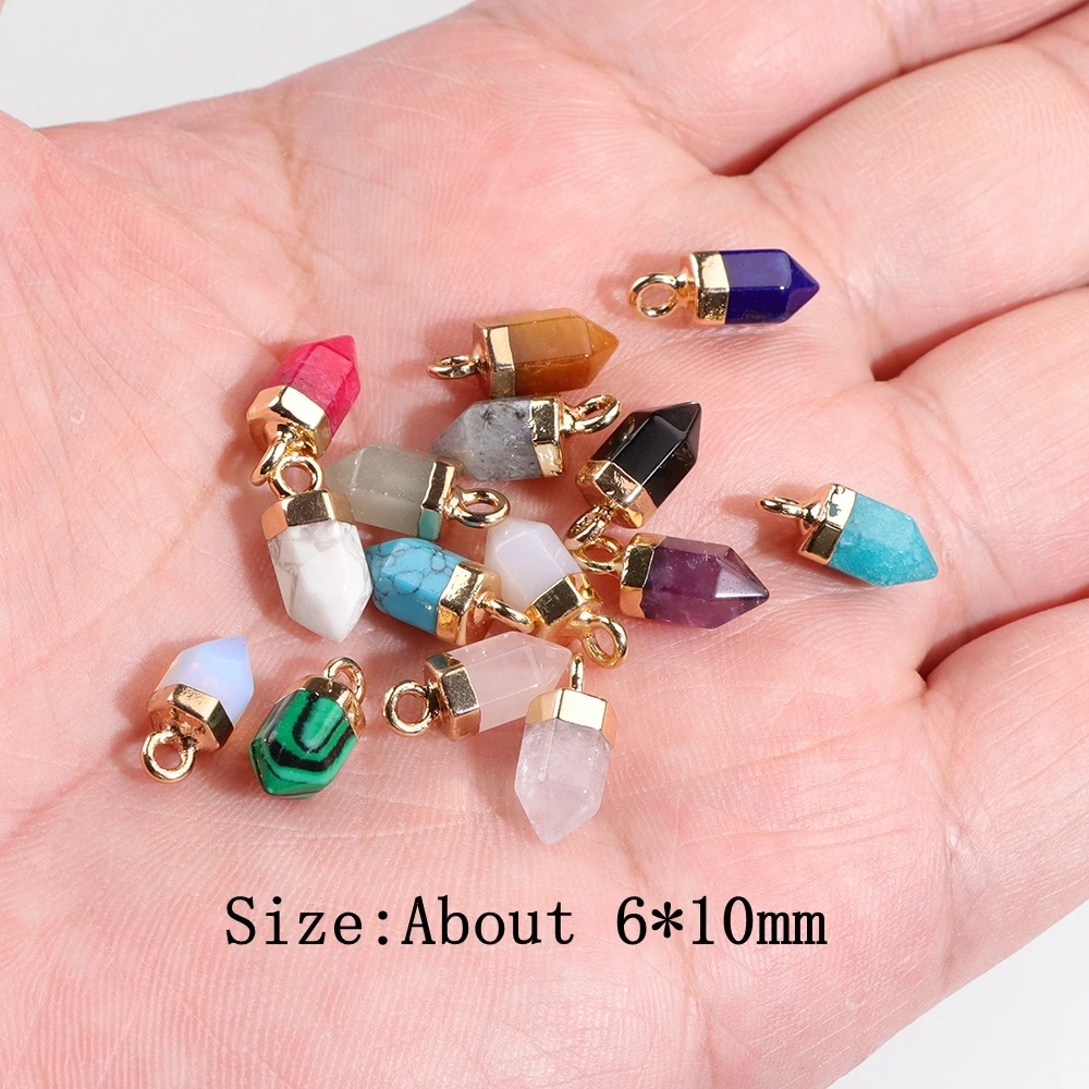 Natural Bullet Shape Stone Pendant Healing Reiki Yoga Stone Charm Beads Amethysts Quartzs Opal Pendant for DIY Necklace Earrings