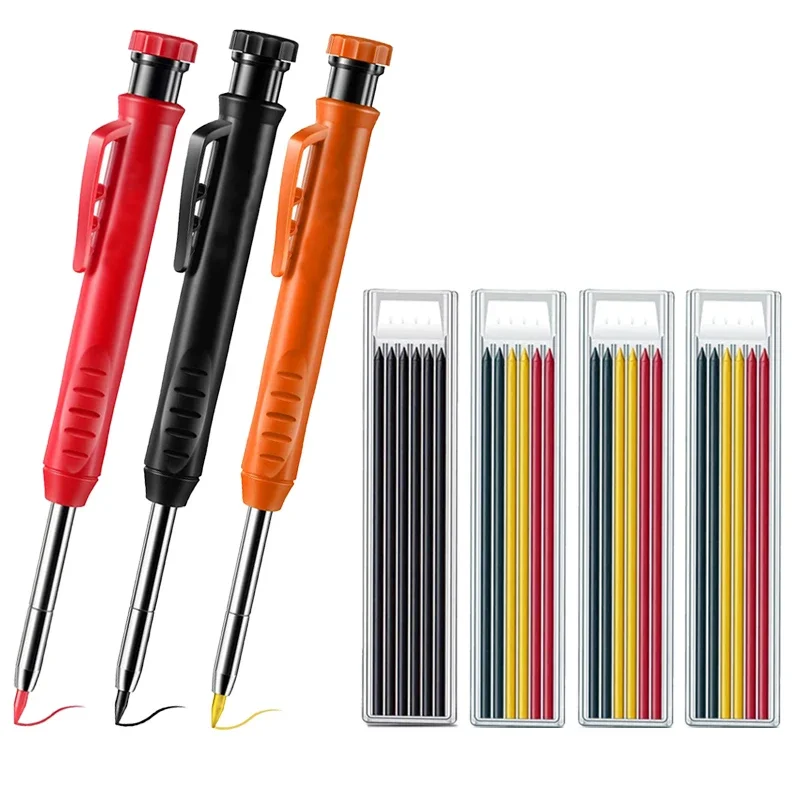 5/7Pcs Solide Zimmermann Bleistift Set Holzbearbeitung Werkzeuge Mechanische Bleistift Set Bau Carpenter Marker 3 Farben Refill Glasritzrades