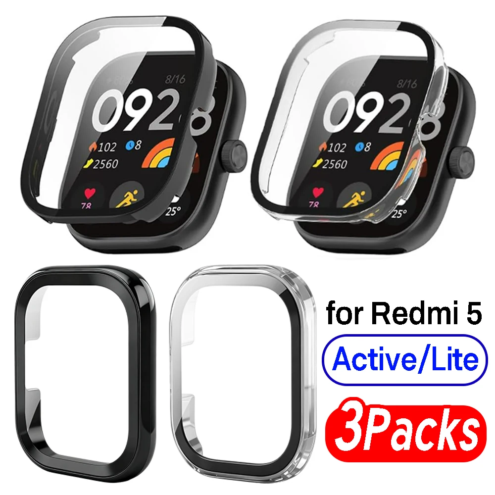 

For Redmi Watch 5 Lite 5 Active PC Case with Screen Protector Glass Full Cover Anti-scratch Bumper Shell for Redmi Watch5 Active