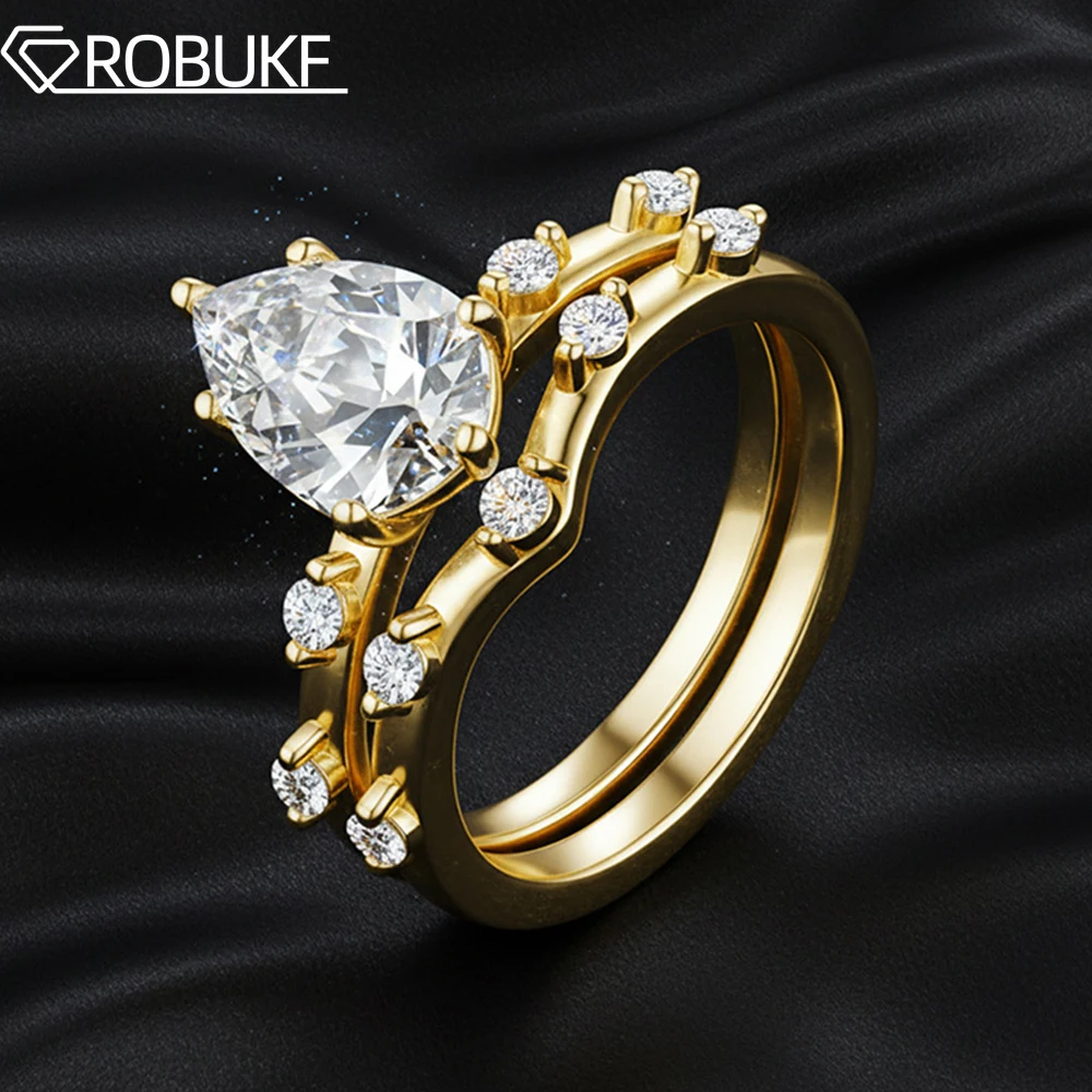 

2CT комплект колец с муассанитом грушевидной огранки для женщин и девочек, лабораторный бриллиант S925, серебро 18 карат, позолоченное обручальное кольцо, ювелирные изделия, подарки, сертифицированное GRA