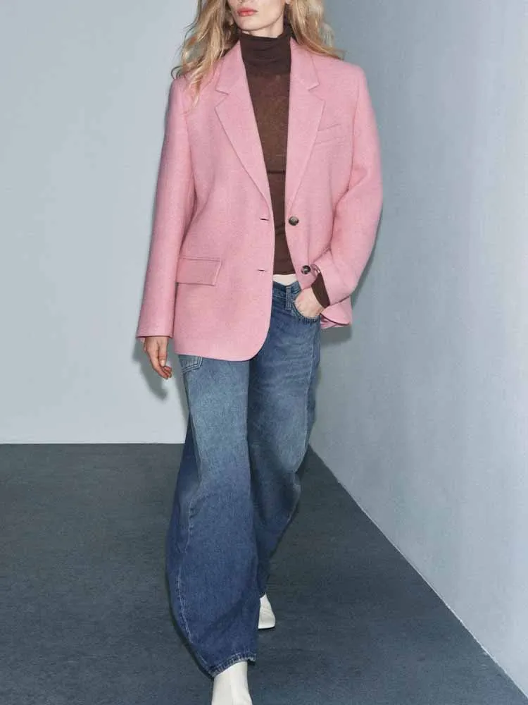 

European and American style women's winter new fashion simple casual versatile solid color suit jacket