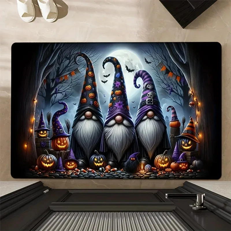 1Pc Halloween Horror Doormat Pumpkin Candy Midget Print Absorbent Non-Slip Mat Area Carpet Comfortable Floor Mat