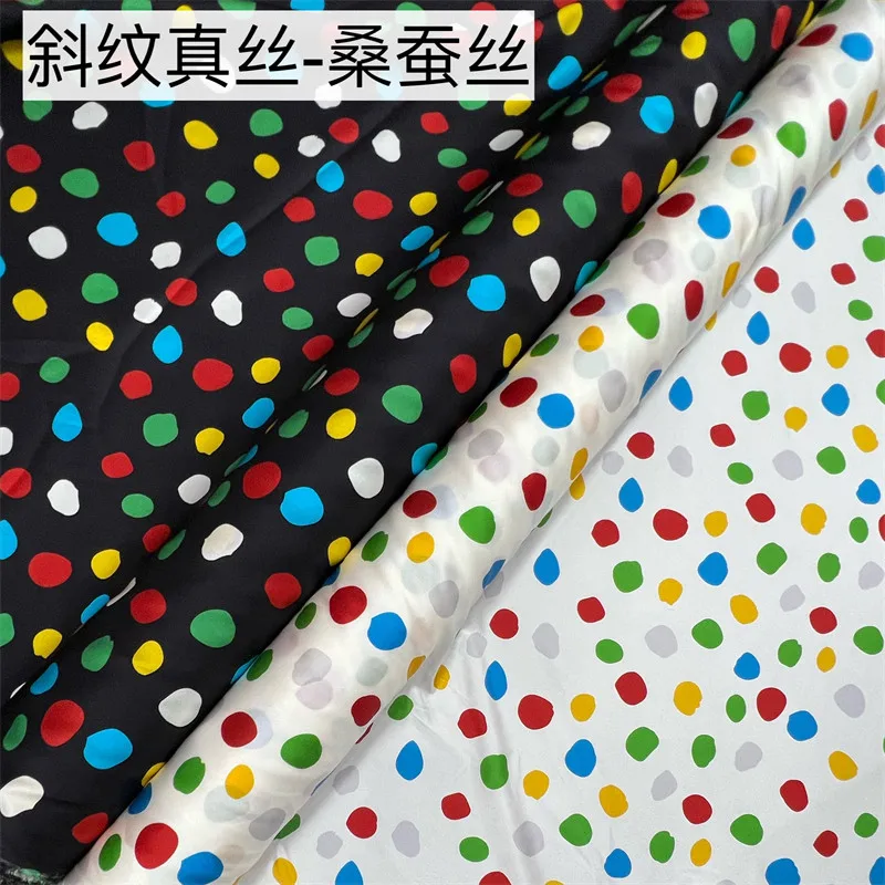 Polka Dot 22 Momme Twill Silk Fabric Stretch Silk Summer Improvement Dot Skirt Cheongsam Cloth