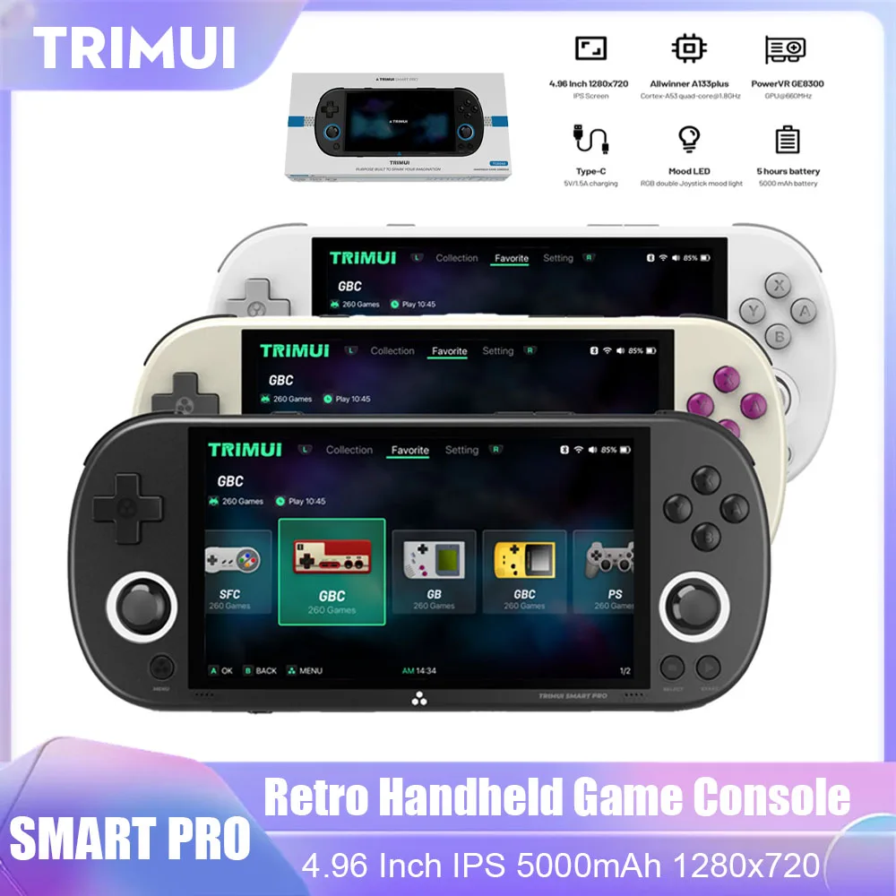 Trimui Smart Pro Portable Retro Arcade Game Console 4.96inch IPS Handheld Game Console Type-C LINUX HD Screen Smart Video Player