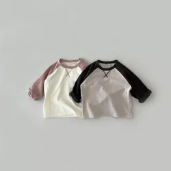 Herfst Nieuwe Baby Lange Mouw T-Shirt Katoenen Baby Eenvoudig Casual Bodemshirt Jongens Meisjes Contrast Borduurwerk Pullover Tops