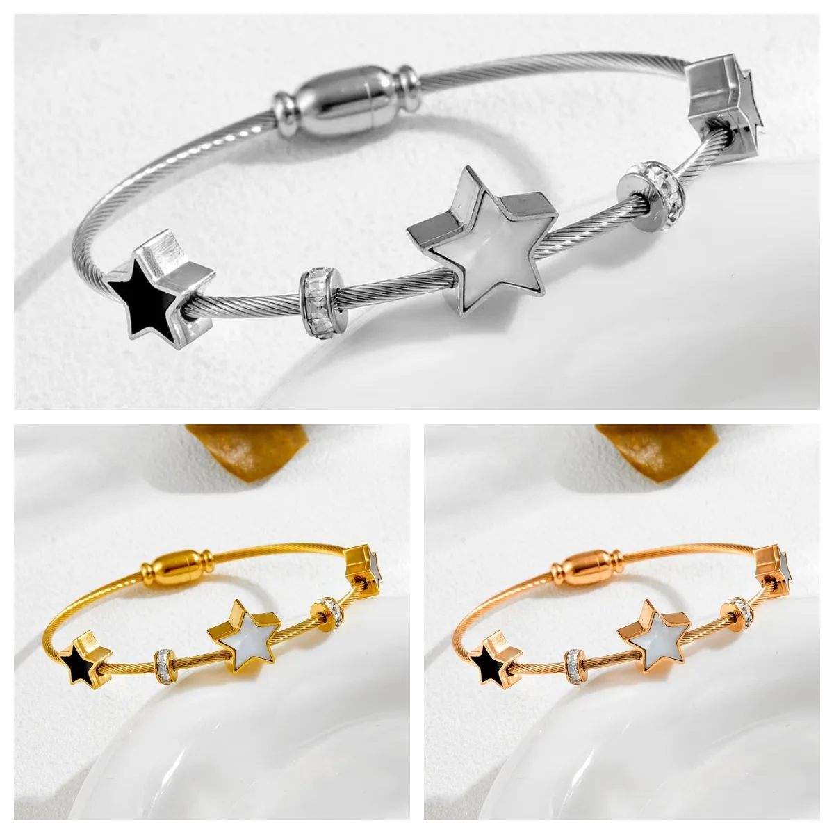 

2025 Trendy 3pcs Wholesale 316L Stainless Steel Star Charm White Shell Bracelet Jewelry For Women Gift Waterproof Non-fading