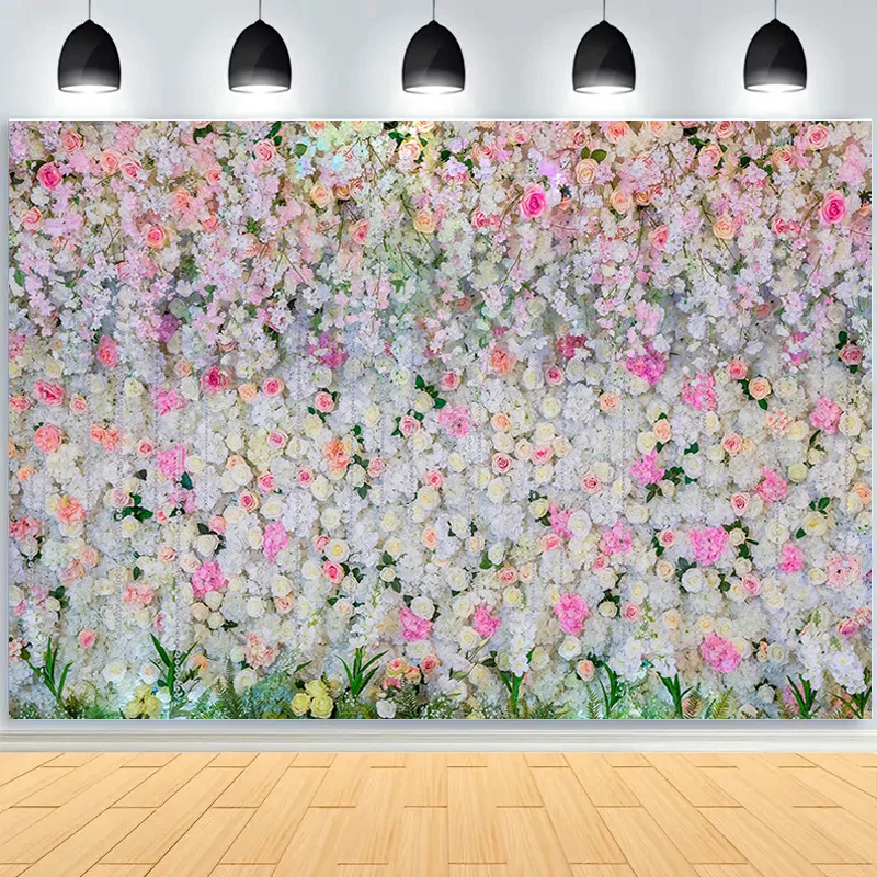 Fondo de pared de flores rojas y rosas para decoración, telón de varios colores para el Día de San Valentín, ramo, Escena de boda, FL-03 de fondo