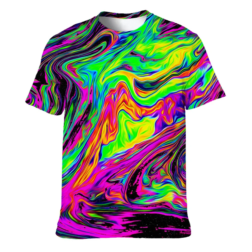 Colorful T-Shirts for Men 3D Printed Neon Abstract Tee Shirt Short Sleeve