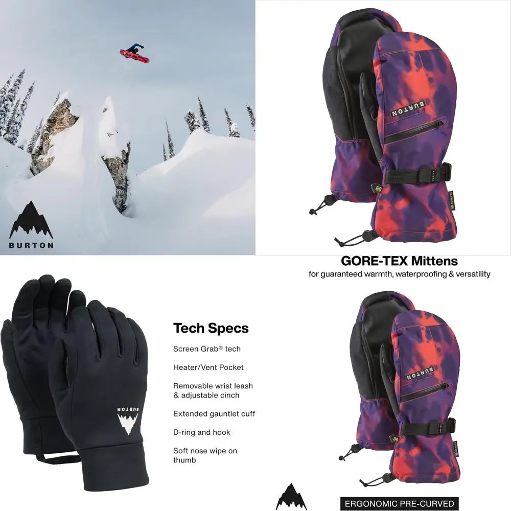

Мужские изолированные варежки Burton Gore-TEX — водонепроницаемые зимние варежки для сноуборда с сенсорным экраном и съемной подкладкой